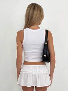 Sundraya Women's Summer Vacation Knit Ribbed Beaded Tank Top - White - View 3