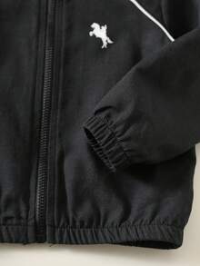 SHEIN 男嬰馬匹圖案連帽長袖鈕扣夾克，百搭舒適 - 黑色 - 查看 6