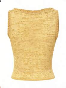 Ure Wave Women's Summer Vacation Street Party Y2K Music Festival Sequin Embroidered Pattern Detail Shell Decor Square Neck Fitted Tank Top, Going Out Top, Party Top, Holiday Outfit, Streetwear, Fashion Item - Yellow - View 5