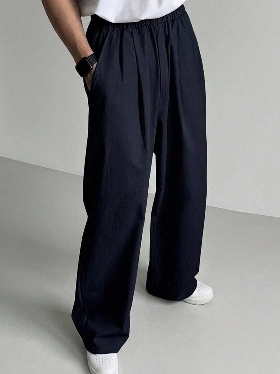 DAZY Men's Solid Navy Blue Commuter Pants, Autumn - Navy Blue - View 1