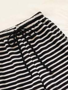 Comfortcana Women's Drawstring Waist Striped Casual Everyday Sweatpants - Black and White - View 5