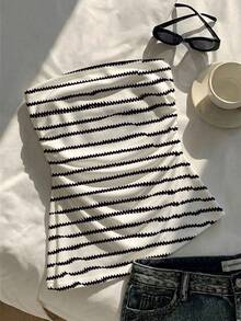 Comfortcana Women Striped Ruched Casual Versatile Daily Wear Tube Top,Summer Top - Multicolor - View 5