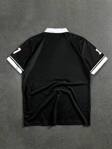 STYNVO 男士夏季休閒街頭風黑色字母印花 Polo 衫高爾夫球衫 - 黑色 - 查看 2