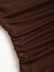 Sweetra Women's Lace Patchwork Ruched Slim Fit Versatile Casual T-Shirt - Coffee Brown - View 3
