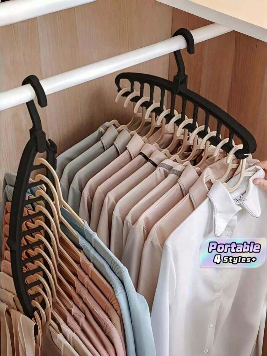 1/2pcs Enclosed Large Capacity Collapsible 11 Slot Anti Slip Lightweight Plastic Wall Hanging Closet Storage Holder Easy Install Compact Wardrobe Organizer For Bedroom Indoor Home Garment Storage Accessories - Multicolor - View 1