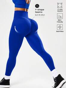 Easithlete Women's Letter Print Casual Modest Athleisure Versatile Daily Travel Sports Tight Leggings Gym Summer - Royal Blue - View 2