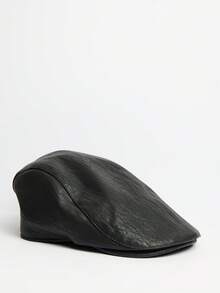 MUSERA Black PU Leather Style Flat Cap Spring Summer Casual Cool Vacation - Black - View 4