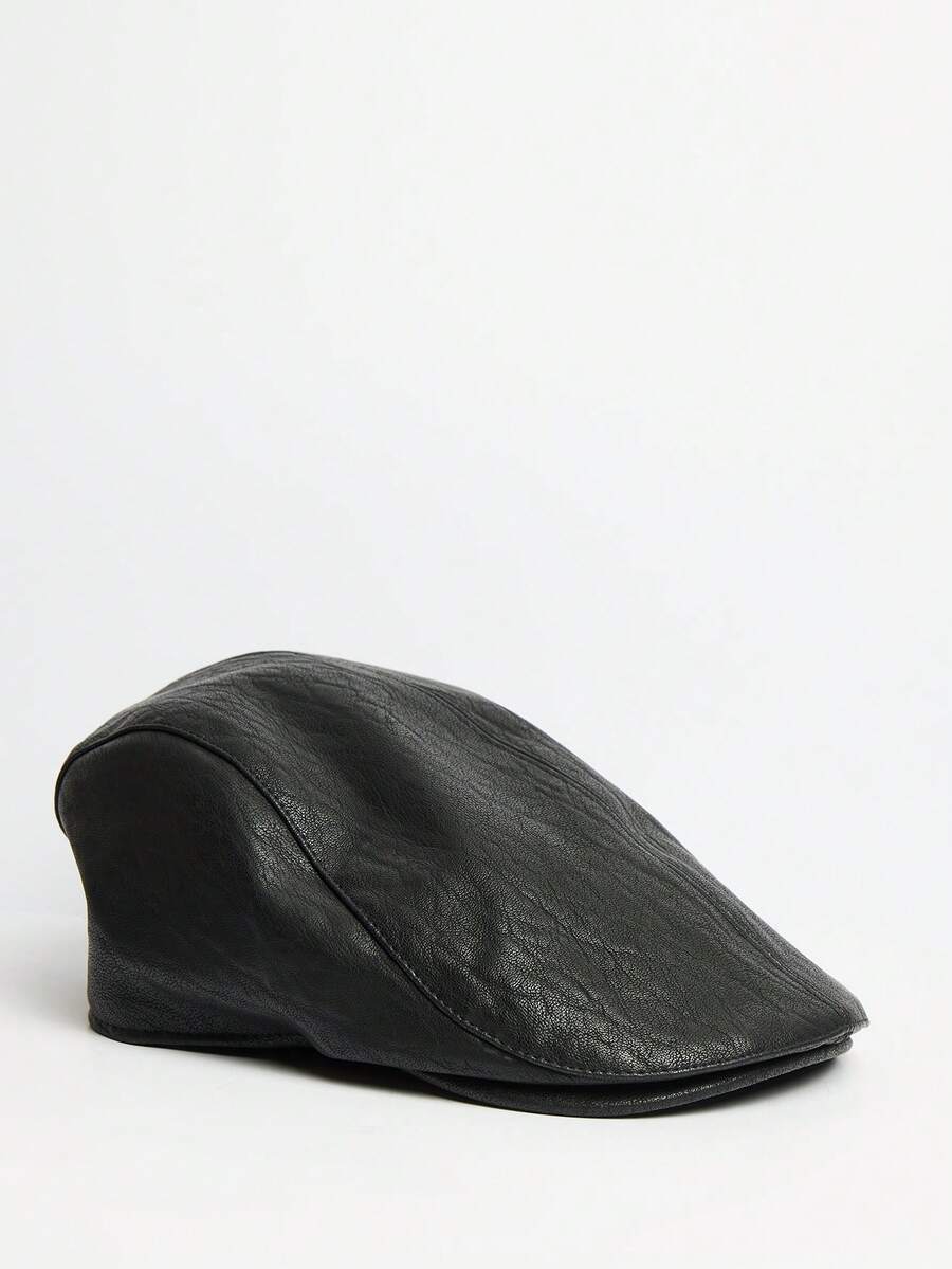MUSERA Black PU Leather Style Flat Cap Spring Summer Casual Cool Vacation Fall Autumn Winter - Black - View 1