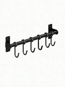 1 pieza Gancho de cocina montado en la pared sin perforación, estante multifuncional para almacenar utensilios de cocina del hogar. - Negro - Ver 15