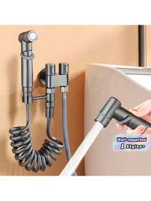 Zinc Alloy Angle Valve Wall-Mounted Toilet Sprayer Set, One Inlet Two Outlets, Bathroom Toilet Cleaning Sprayer Accessories - Multicolor - View 2