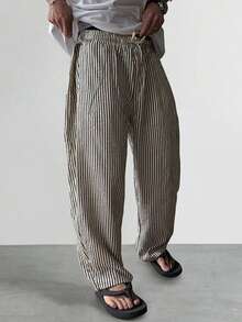 DAZY Pantalones largos de hombre con rayas negras y blancas y cintura elástica - Multicolor - Ver 7