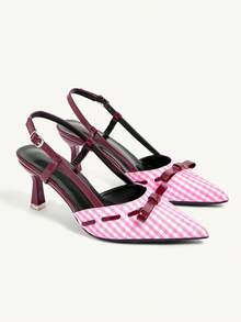 CUCCOO CHICEST Women's Shoes Bow Design Pointed Toe Stiletto Pink Burgundy Contrasting Color PU Leather Splicing Women's High Heel Shoes Fall Shoes - Pink 2 - View 4