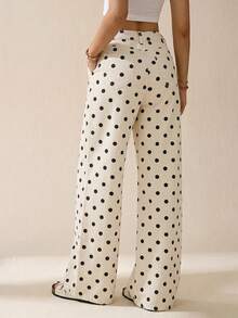 SHEIN Tall 女款波點圖案口袋寬腿寬鬆休閒牛仔褲 - 白色 - 查看 4