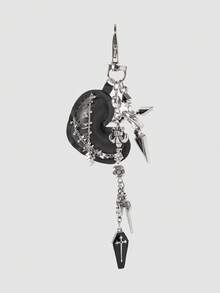 MortiRose 1pc Gothic Keychain, Cross Metal Keychain Pendant, Heart Keychain, Cross Keychain, Unique Creative Heart Accessory, Suitable For Women's Daily Wear, Halloween Gift - Multicolor - View 4