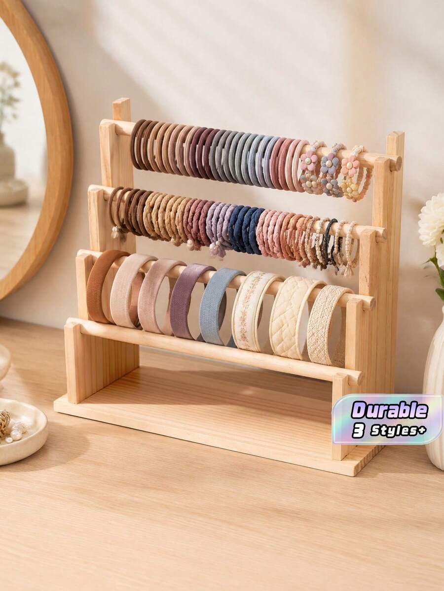1 Exquisite, Multi-Tiered Wooden Storage Rack, Perfect For Bracelets, Necklaces, Anklets, And Earrings. An Excellent Storage Solution. - log color - View 1