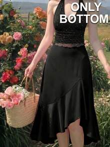 SHEIN MOD 女士纯色日常 A 字裙、返校服、早午餐、校服、俱乐部女装、教师裙、商务裙 - 黑色 - 查看 1