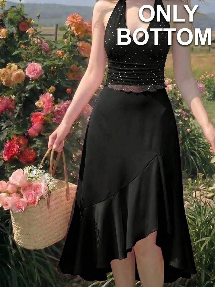 SHEIN MOD 女士纯色日常 A 字裙、返校服、早午餐、校服、俱乐部女装、教师裙、商务裙 - 黑色 - 查看 1