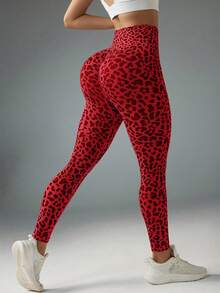 Velisys Velisys Legging Olahraga Wanita Kasual Motif Leopard Tanpa Jahitan dengan Elastisitas Tinggi - MultiWarna - View 4