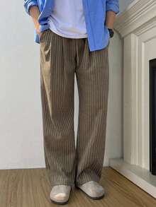 DAZY Pantalones rectos casuales con cordón en la cintura y rayas para hombres, para el otoño, vacaciones de otoño - Beis - Ver 14