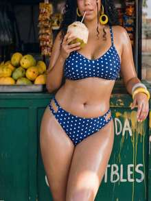 Swim Mod Bộ đồ bơi 2 mảnh cho nữ size lớn mùa hè đi biển, họa tiết chấm bi, áo bikini dây mảnh và quần tam giác - Nhiều màu - Xem 3