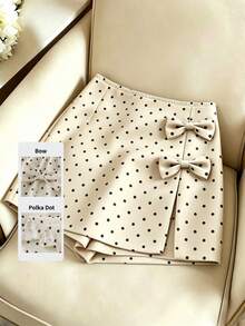 GlowEve Casual Elegant A-Line Slit Polka Dot 3D Bow Decor Side Slit Skirt - Apricot - View 1