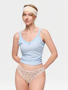 Bonmuse 5 pezzi/confezione Perizoma comodi da donna a tinta unita, con stampa a fragola, stampa leopardata, decorazione a fiocco - Multicolore - Visualizzare 8
