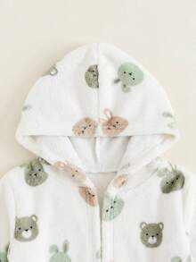 SHEIN 女嬰卡通印花連帽保暖內裡長袖居家睡袍 - 白色 - 查看 4