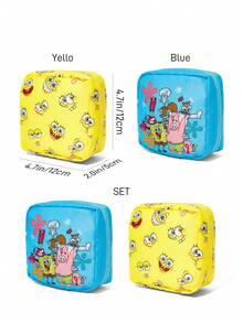 SpongeBob SquarePants | SHEIN 卡通海綿角色尼龍收納袋套組，2入可愛多用途收納袋，適用於衛生棉、化妝品和小配件，便攜式，適合女孩與學生 - 彩色 - 查看 11