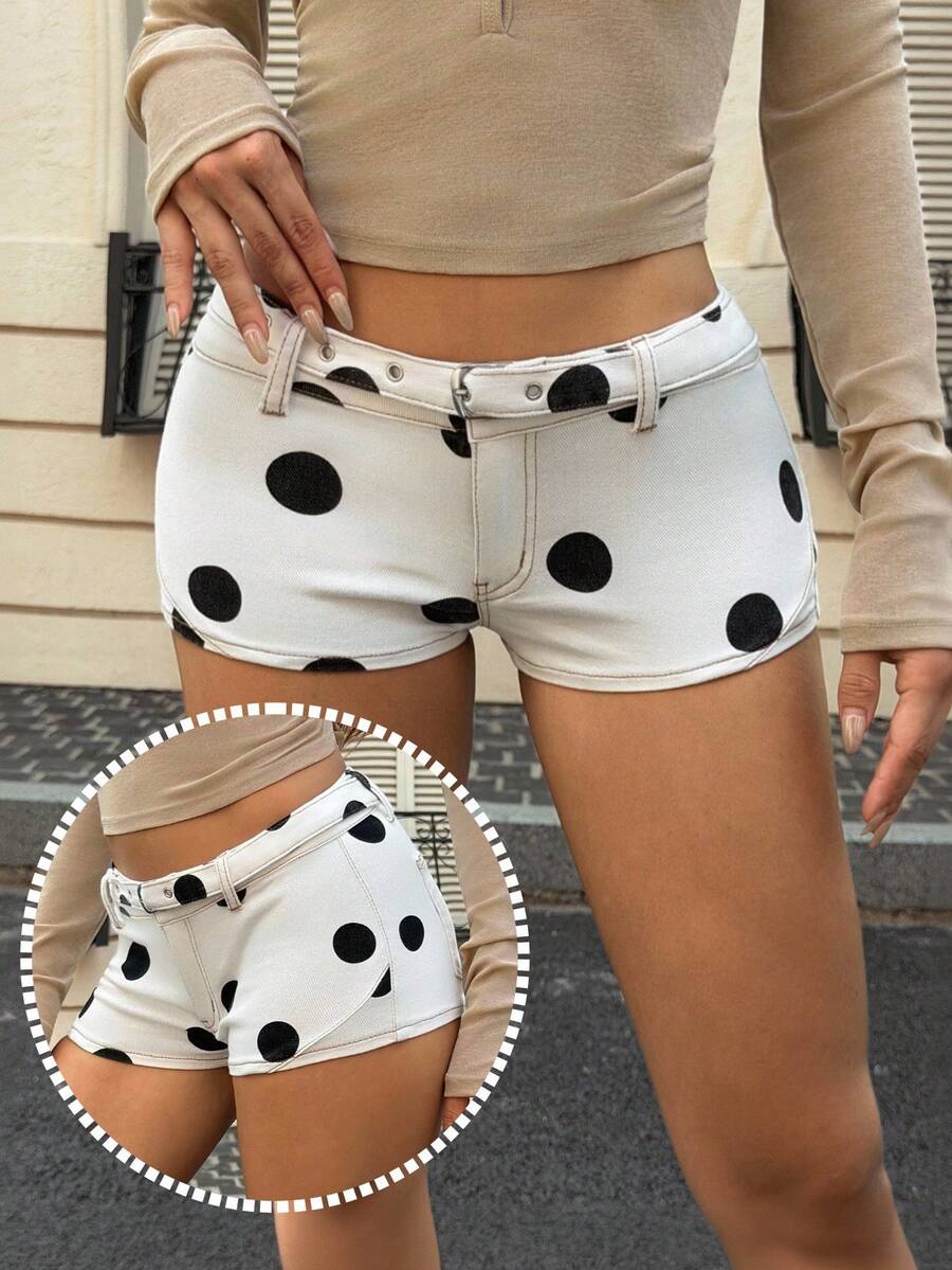 Rivivi Women's Summer Polka Dot Stretch Denim Mini Shorts Holiday White And Black Sexy Club Night Out - Black and White - View 1