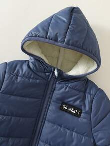 SHEIN 男嬰字母印花連帽長袖前開襟外套，秋冬穿著，百搭舒適 - 藍色 - 查看 5