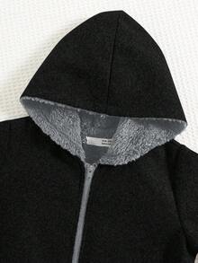 SHEIN 男童休閒舒適百搭保暖內裡連帽翻領羊毛混紡夾克，厚實刷毛保暖冬季外套 - 彩色 - 查看 7