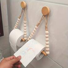 1/2pcs Rustic Paperless Tissue Paper Towel Holder - Natural Wood Bark Bathroom Shelf, Rope & Wooden Ball System, Farmhouse Style Bathroom Accessory (Compatible With Roll Paper), Tissue Box - multicolor - View 5