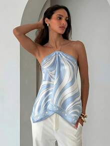 Aloruh Women's Elegant Tie-Dye Chiffon Printed Halter Neck Beach Vacation Top,Summer Top - Blue - View 4