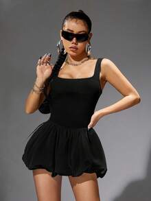 SHEIN ICON 女士夏季無袖緊身蘭花邊連衣裙 - 黑色 - 查看 7