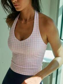 Aralina 女款休閒運動 V 領掛脖健身運動上衣 - 粉色 - 查看 7