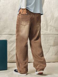 Norleigh Men's Solid Color Denim Jeans,Baggy Cargo Jeans Coffee Brown,Autumn,City Break,Washed Long Plain Pants For Daily Work Street, Khaki - Khaki - View 2