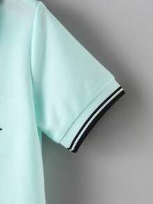 SHEIN Young Boy Knight Striped Short Sleeve Casual Polo Shirt - Mint Green - View 4