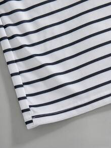SHEIN 女童青少年時尚休閒街頭風短版連帽衛衣寬腿褲套裝，黑白條紋經典秋冬穿搭，適合六年級派對秋季造型 - 黑與白 - 查看 9