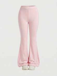 SHEIN Girlism NovaGlow 青少女運動休閒日常針織素色開襟外套與喇叭褲套裝 - 粉色 - 查看 7