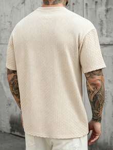 Manfinity CasualCool Men's Plus Size Apricot Textured Pleated Mature T-Shirt, Spring/Summer - Apricot - View 2