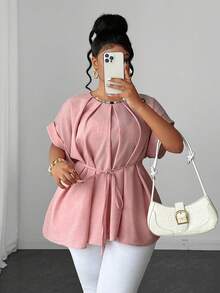 Maweii Spring/Summer Casual Vacation Elegant Sophisticated Niche Design Daily Wear Evening Office Commute Dusty Pink Slimming Plus Size Women's Blouse - Pink - View 4