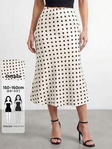 SHEIN PETITE Women's Polka Dot Print Elegant Mermaid Skirt - White - View 5