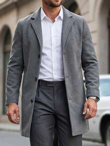Manfinity Mode Men's Long Sleeve Casual Solid Color Overcoat For Autumn/Winter - Light Grey - View 4