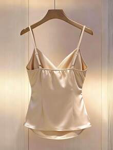 Franclia Women's Elegant Satin Camisole,Apricot Crossover Neck Gathered Waist Shimmering Top For Summer Vacation,Holiday Party Wedding & Event Casual Outerwear - Champagne - View 2