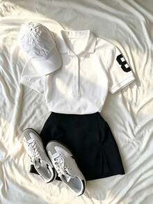 INAWLY Women's Fashion Color Block Button Front Short Sleeve T-Shirt Jersey - White - View 6
