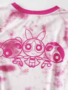THE POWERPUFF GIRLS X SHEIN 女款可愛卡通印花拼色圓領T恤 - 粉色 - 查看 5