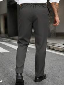 Manfinity Mode Men's Plus Size Solid Color Straight Leg Business Travel Dress Pants With Pockets - Dark Grey - View 2