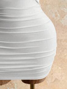 Mistrie Y2K Halter Neck Ruched Bodycon Mini Dress - Draped Backless Form Fitting Party DressBaddie Vibe Draped Halter Neck Ruched Mini Dress - Backless Bodyc - White - View 5