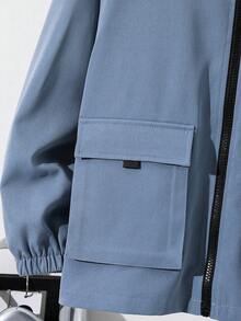 SHEIN 2件組兒童青少年男孩休閒連帽外套與工裝長褲套裝，適合秋冬、學校、家庭聚會、開學季、運動、生日派對，秋季穿搭，冬季穿搭 - 霧霾藍 - 查看 5