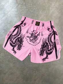ROMWE MEN Street Life Teen Boy Dragon Print Casual Street Boxing Shorts, Summer Fashion - Pink - View 6